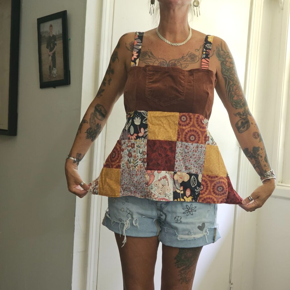 Med/LG/XL Handmade, Patchwork, Hippie, Open back, Summer Top